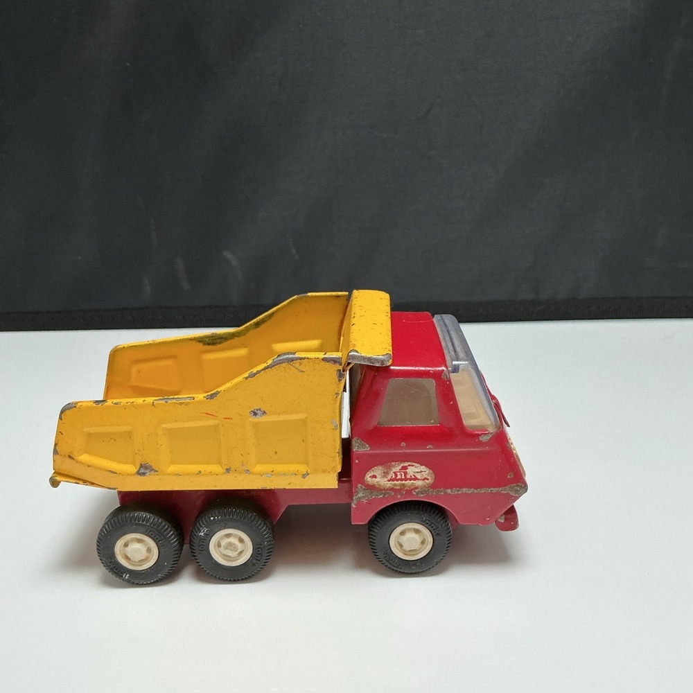Vintage 1970's Tonka USA Mini 5" Tonka Dump Truck Red Yellow Pressed Steel